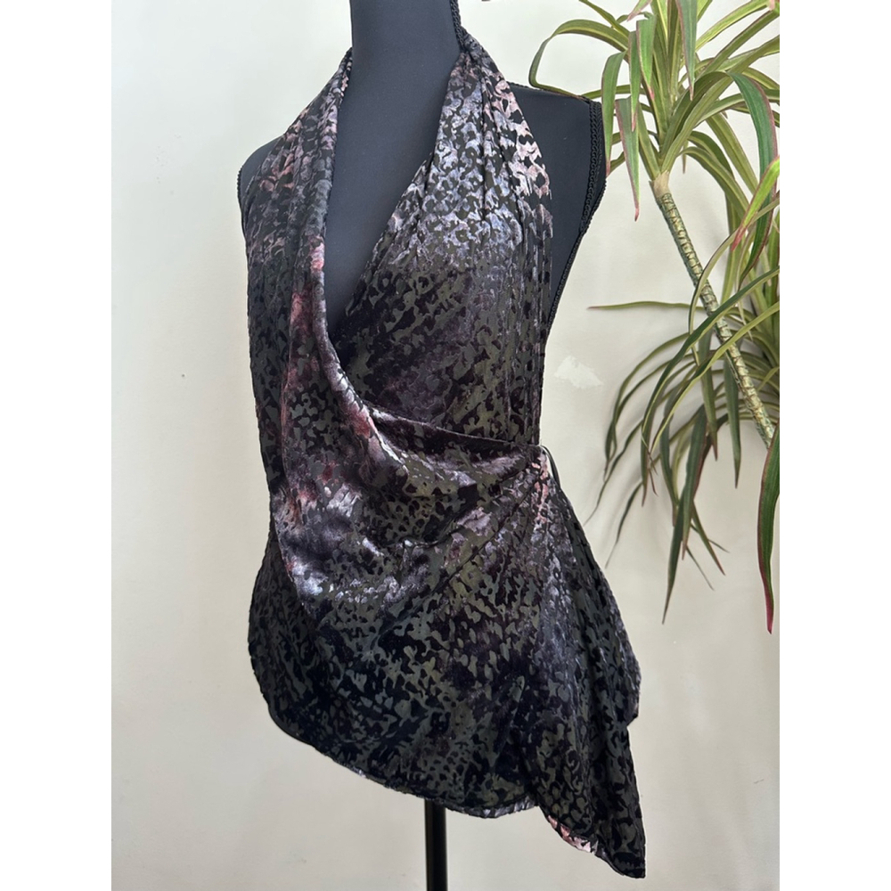 Zara Black Velvet Draped Halter Blouse